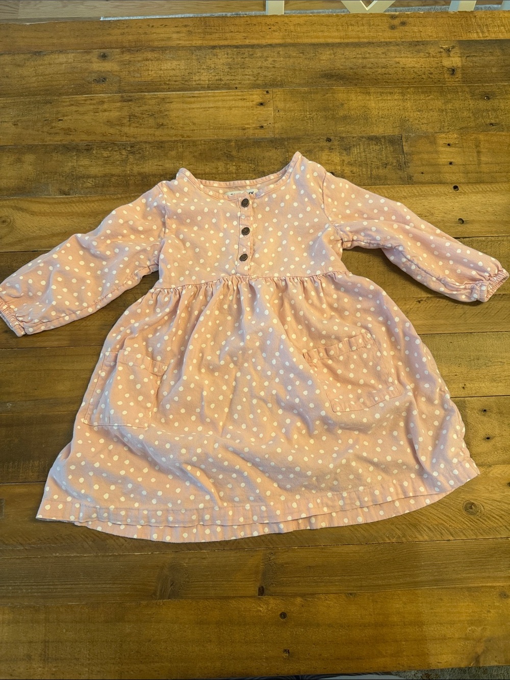 Old Navy Light Pink Polka Dot Long-Sleeve Dress